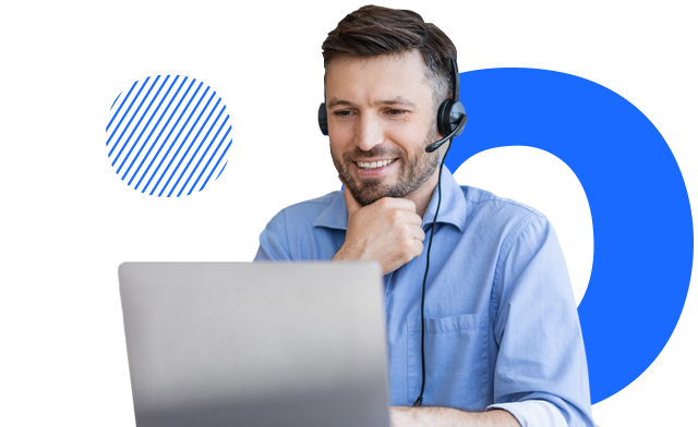 Man with headset reviews logistics information