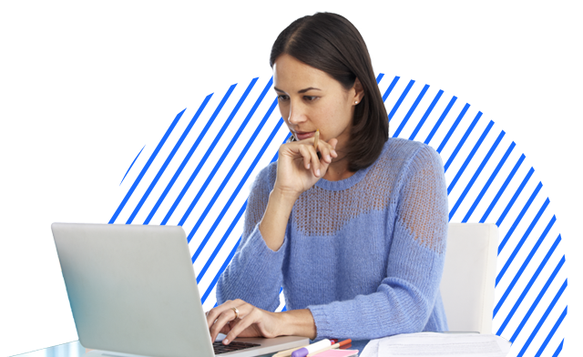Woman reviewing risk analysis on computer.