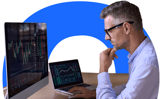 Person looking at transaction management for securities and investments on a computer