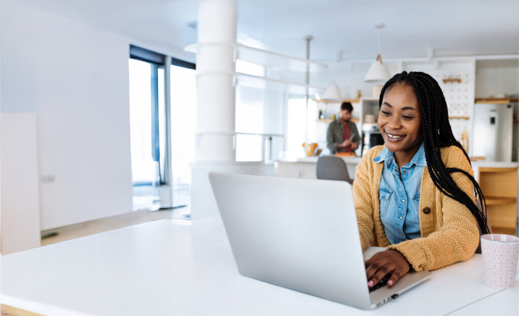 A person at home accessing government services online